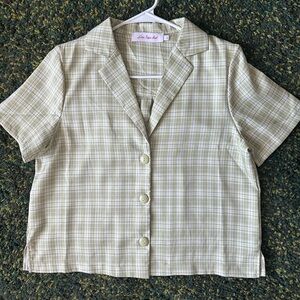 Lisa Says Gah Amber Collared Shirt Pistachio Plaid